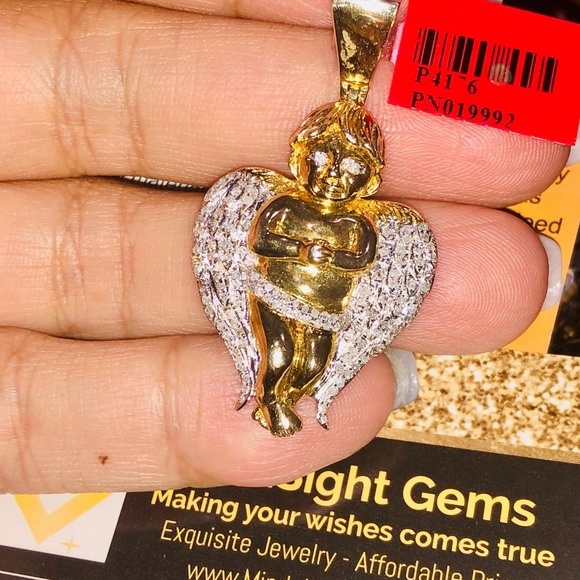 Real diamond angel pendant, not CZ not moissanite, genuine diamond angel charm - Picture 6 of 7